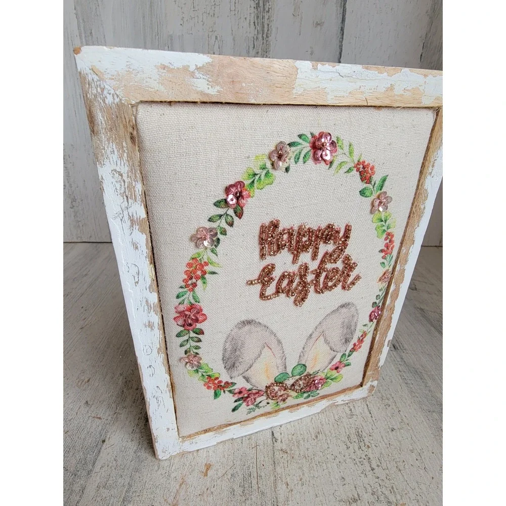 Happy Easter Bunny egg bead embroidered box home decor spring